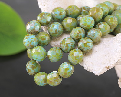 Czech Glass Turquoise Picasso Fire Polished Round 8mm