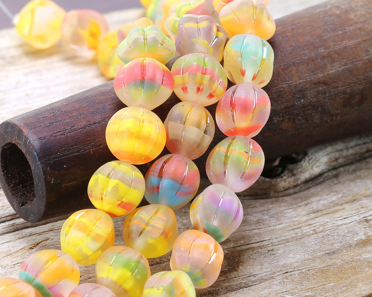 Czech Glass (German Glass) Matte Tropical Mix Melon Round 10mm