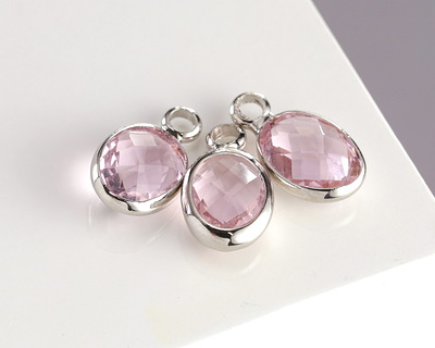 Rose Pink Crystal Oval Drop in Silver Finish Bezel 6x8mm