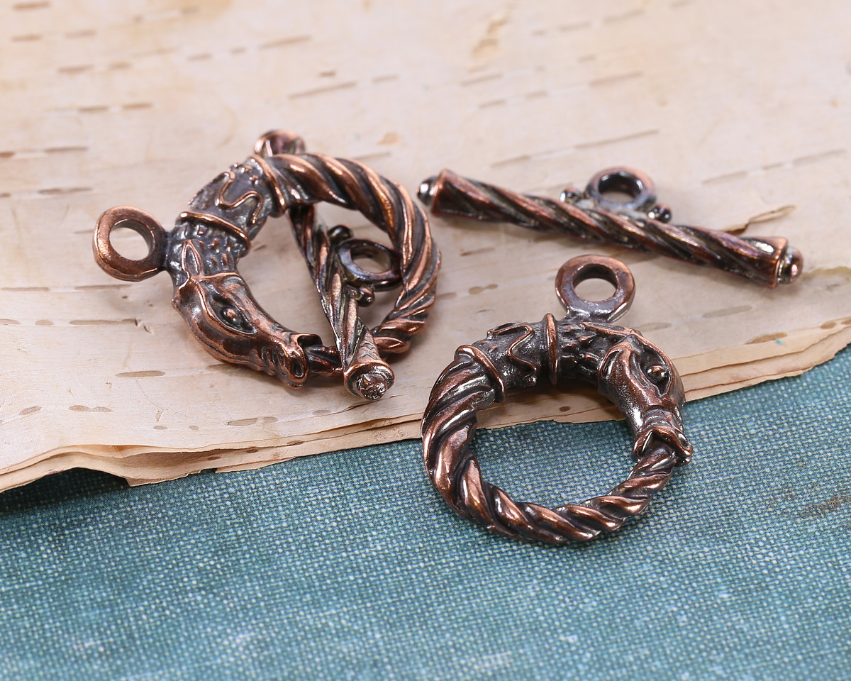 Mykonos Antique Copper (plated) Dragon Toggle Clasp 21x28mm, 32mm Bar