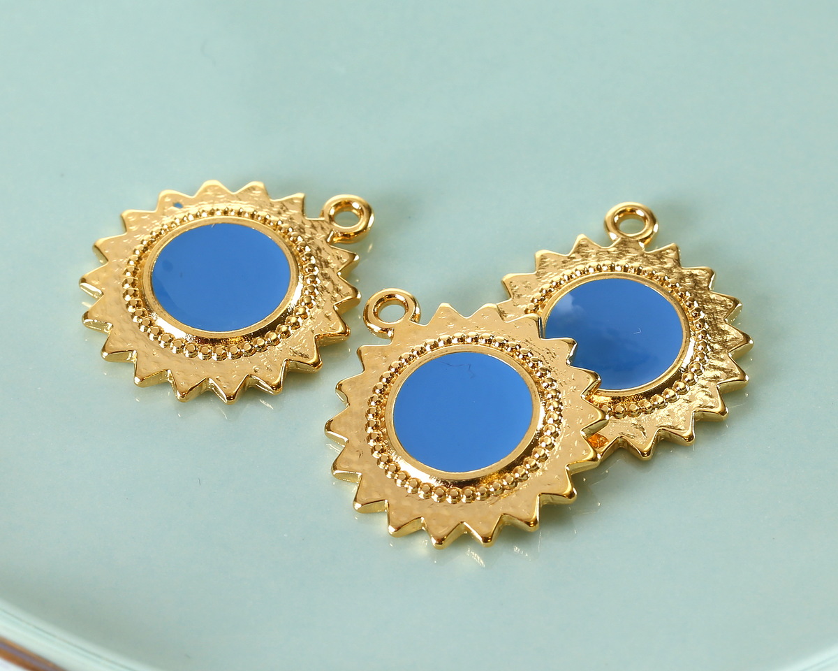 24K Gold (plated) Cornflower Enamel Sun Focal 18x21mm