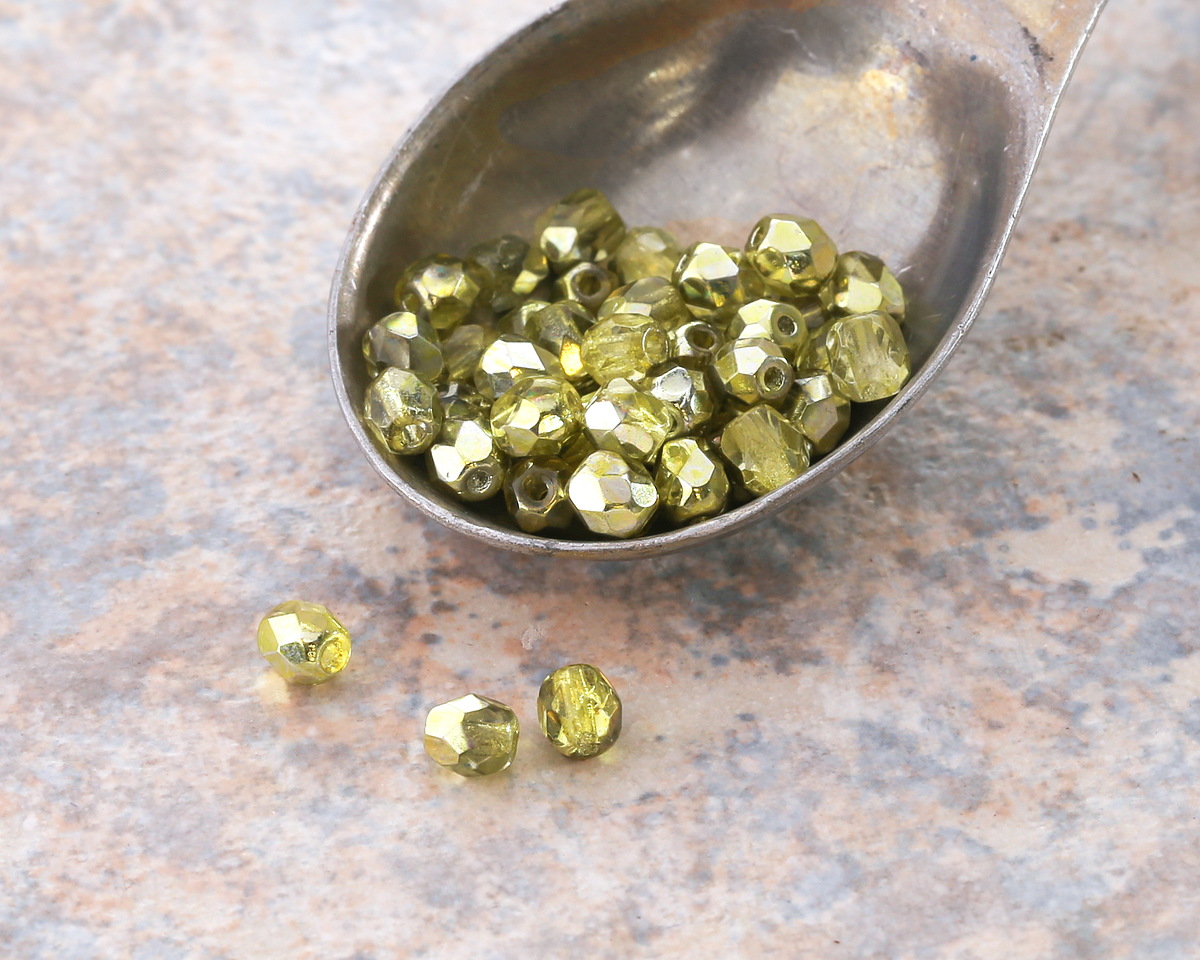 Czech Glass Yellow w/ Yellow Mirror Finish Fire Polished Round 4mm