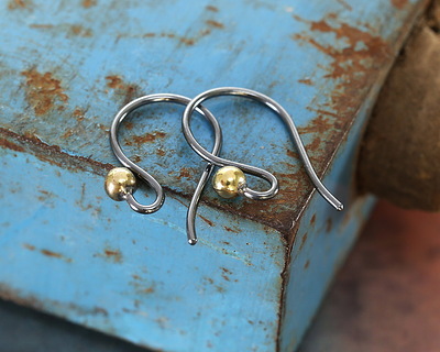 Nina Designs Sterling Silver Black Finish Simple Ear Wire w/ Bronze Ball 10x18mm