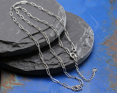 Stainless Steel Small Paperclip Chain, 18" Finished w/ 3 jump rings & 2" extender, 7.9x2.3mm links