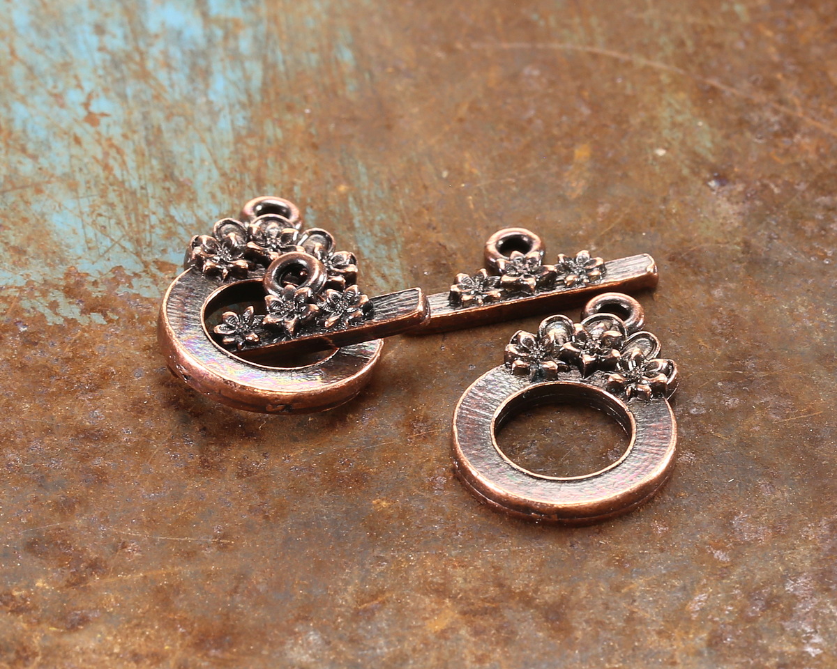 TierraCast Antique Copper (plated) Blossom Toggle Clasp 21x14mm, 17mm Bar
