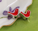 Antique Silver (plated) Red Enamel Bird Bead 8x12.5mm