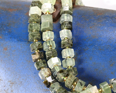 Green Tourmalinated Quartz Microfaceted Hexagon Heishi 4x8mm