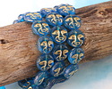 Czech Glass Matte Capri Blue w/ Gold Moon Face 13mm