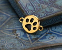 24K Gold (plated) Jet Enamel Dog Paw in Round Focal Link 16.5x11.5mm