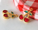 24K Gold (Plated) Enameled Cherry Focal 14x20mm