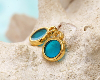 24K Gold (Plated) Transparent Turquoise Resin Round Focal 8x11mm