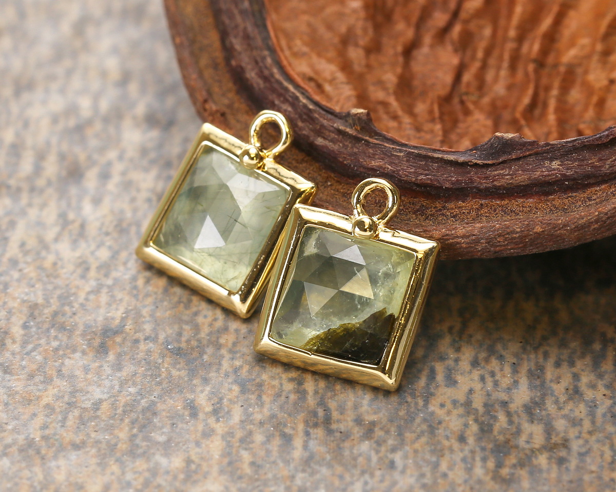 Prehnite w/ Gold Finish Faceted Square Focal 10x13mm