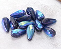 Czech Glass Matte Sapphire AB w/ Purple Faceted Teardrop 15x8mm