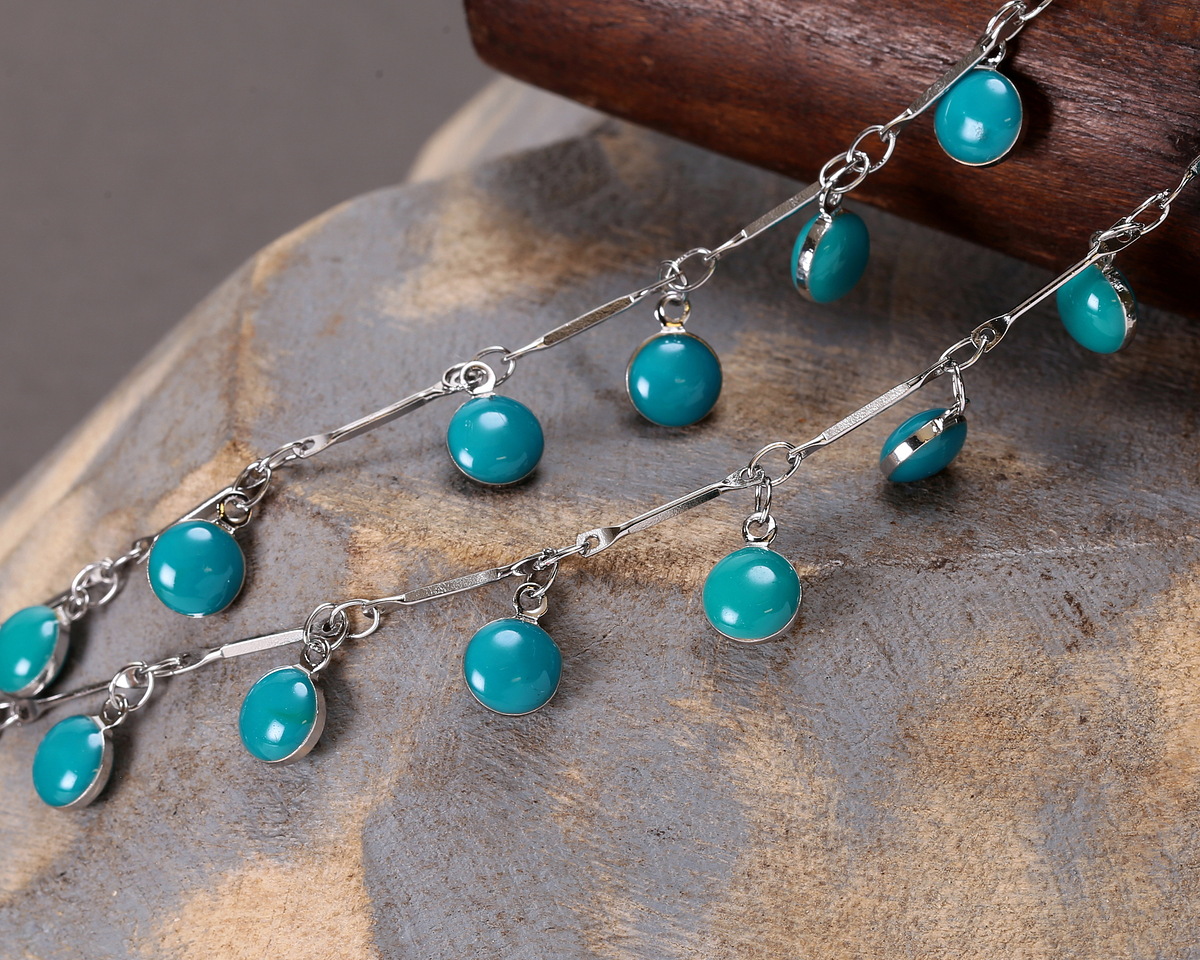 Zola Elements Silver Finish Bar Chain w/ Enamel Turquoise Coin Charm