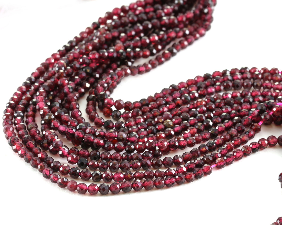 Natural Mozambique Garnet Faceted Round Beads - 2.5mm, 13" Strand (AAA Quality) - Free Shipping