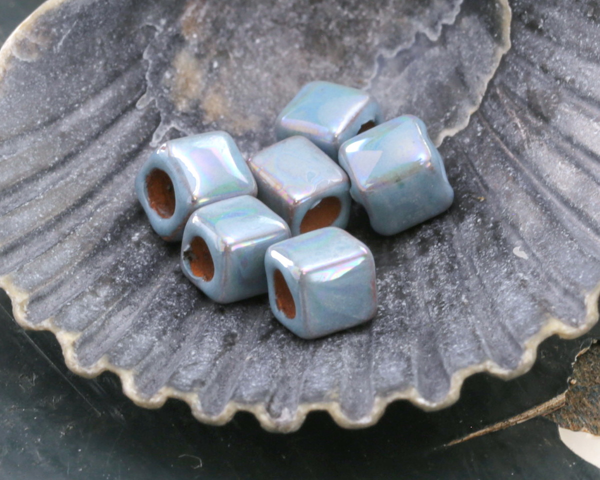 Mykonos Ceramic Iridescent Turquoise Cube 5mm
