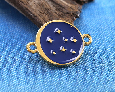 24K Gold (plated) Cobalt Enamel Starry Night Focal Link 15x20mm