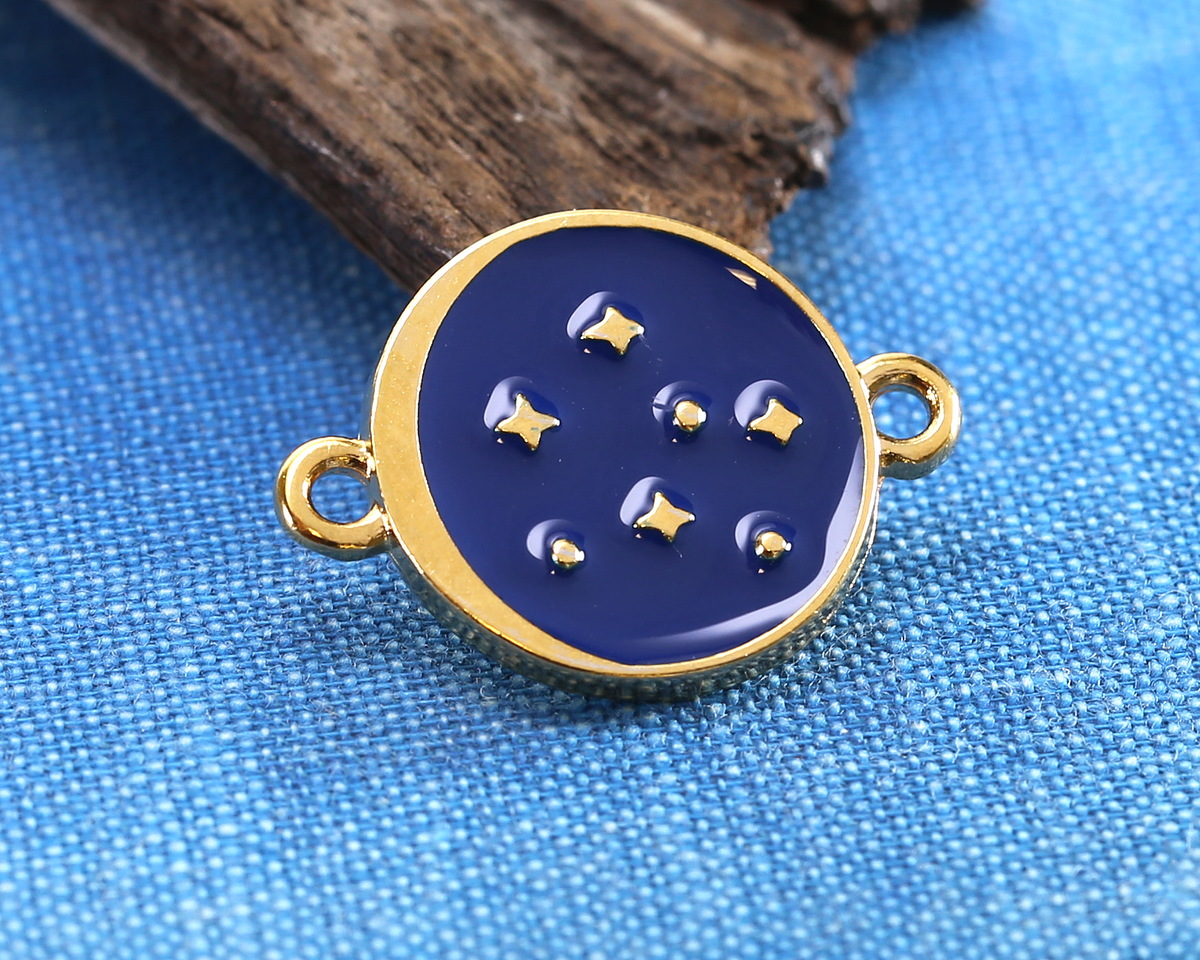 24K Gold (plated) Cobalt Enamel Starry Night Focal Link 15x20mm