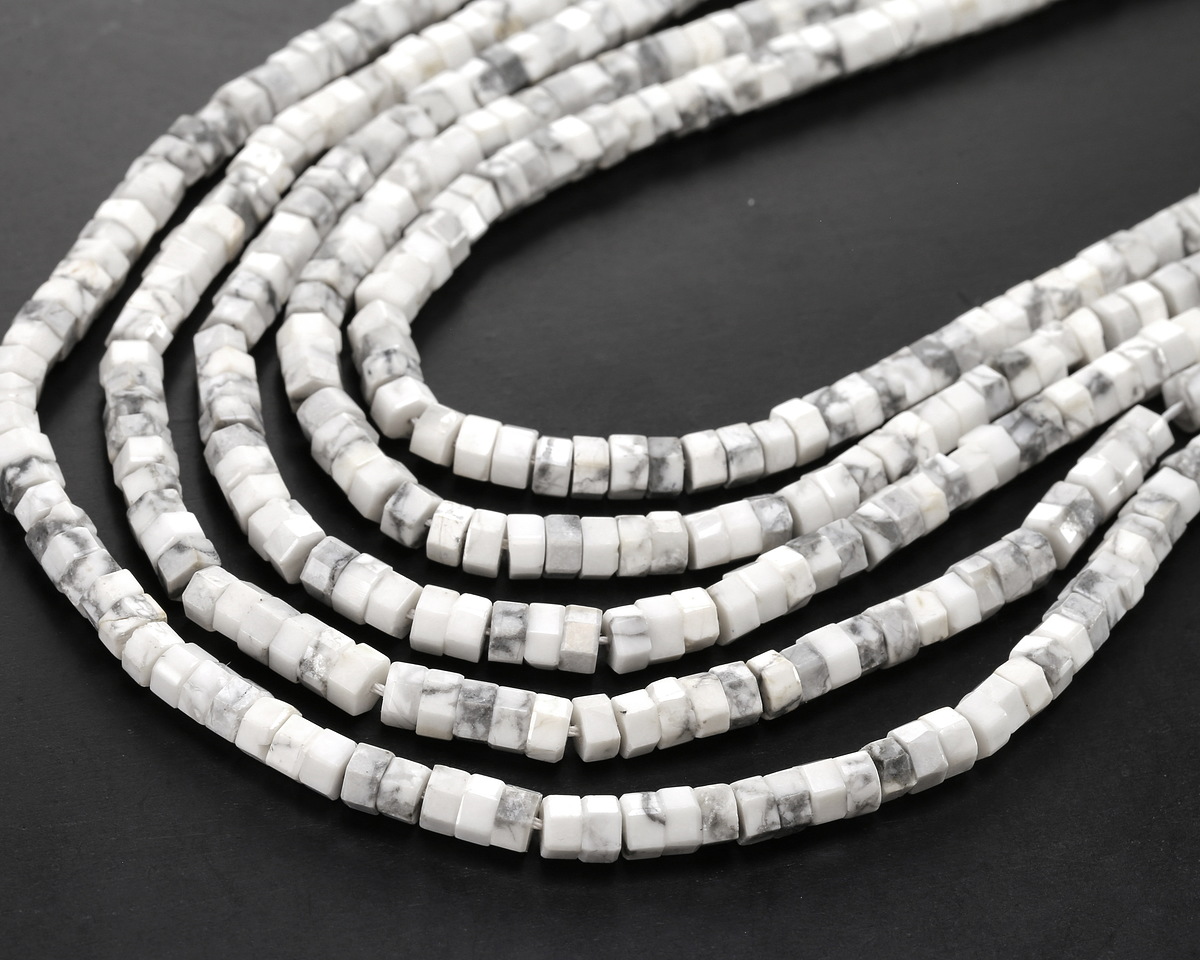 White Howlite Microfaceted Heishi 3x6mm