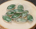 Green Strawberry Quartz Faceted Puff Oval Link w/ Silver Finish Bezel 12x20mm