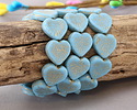 Czech Glass Matte Sky Blue w/ Gold Wash Starburst Heart 14mm