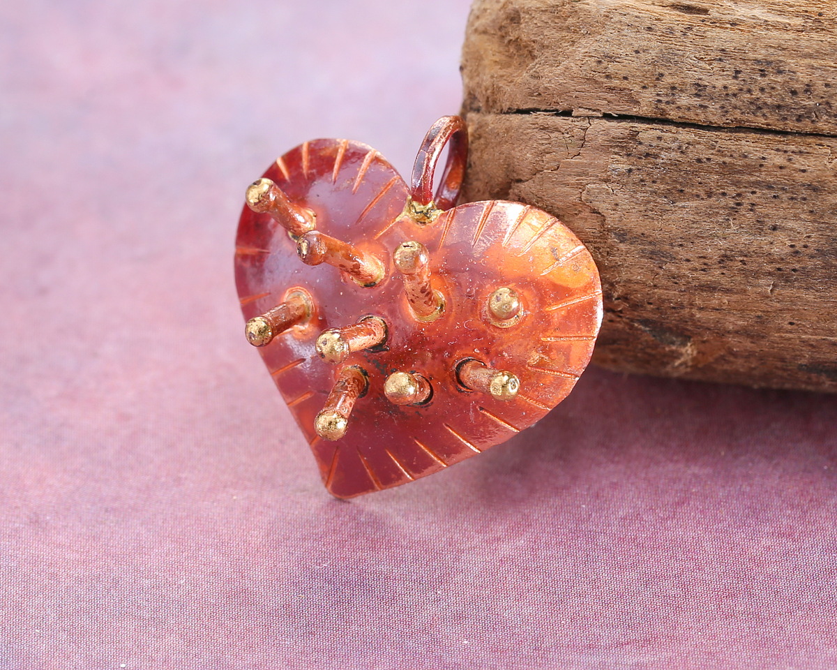 Patricia Healey Copper & Brass Spikey Heart Pendant 25x26mm