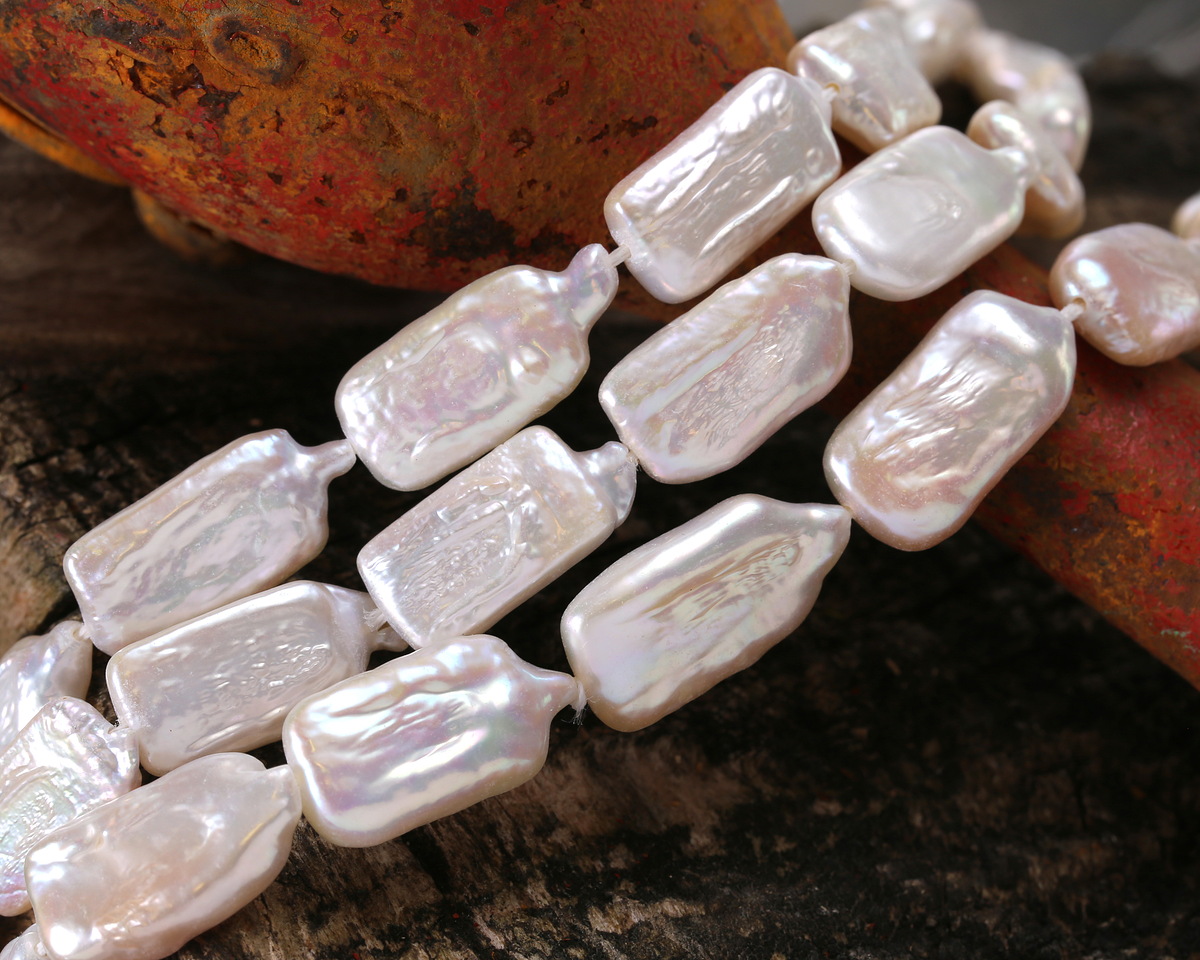 Pearly White Biwa Pearl Rectangle 18-21x9-10mm