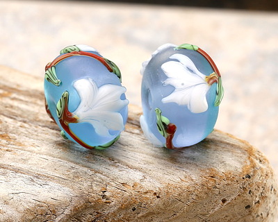 Grace Lampwork Matte Magnolia Mist Rondelle 10x16mm