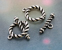 Antique Silver Finish Roped Toggle Clasp 24x19mm, 27mm Bar
