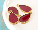 24k Gold (Plated) Transparent Ruby Red Resin Drop Focal 13x23mm