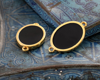 24K Gold (Plated) Jet Enamel Oval Focal Link 27x16mm