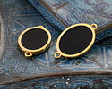 24K Gold (Plated) Jet Enamel Oval Focal Link 27x16mm