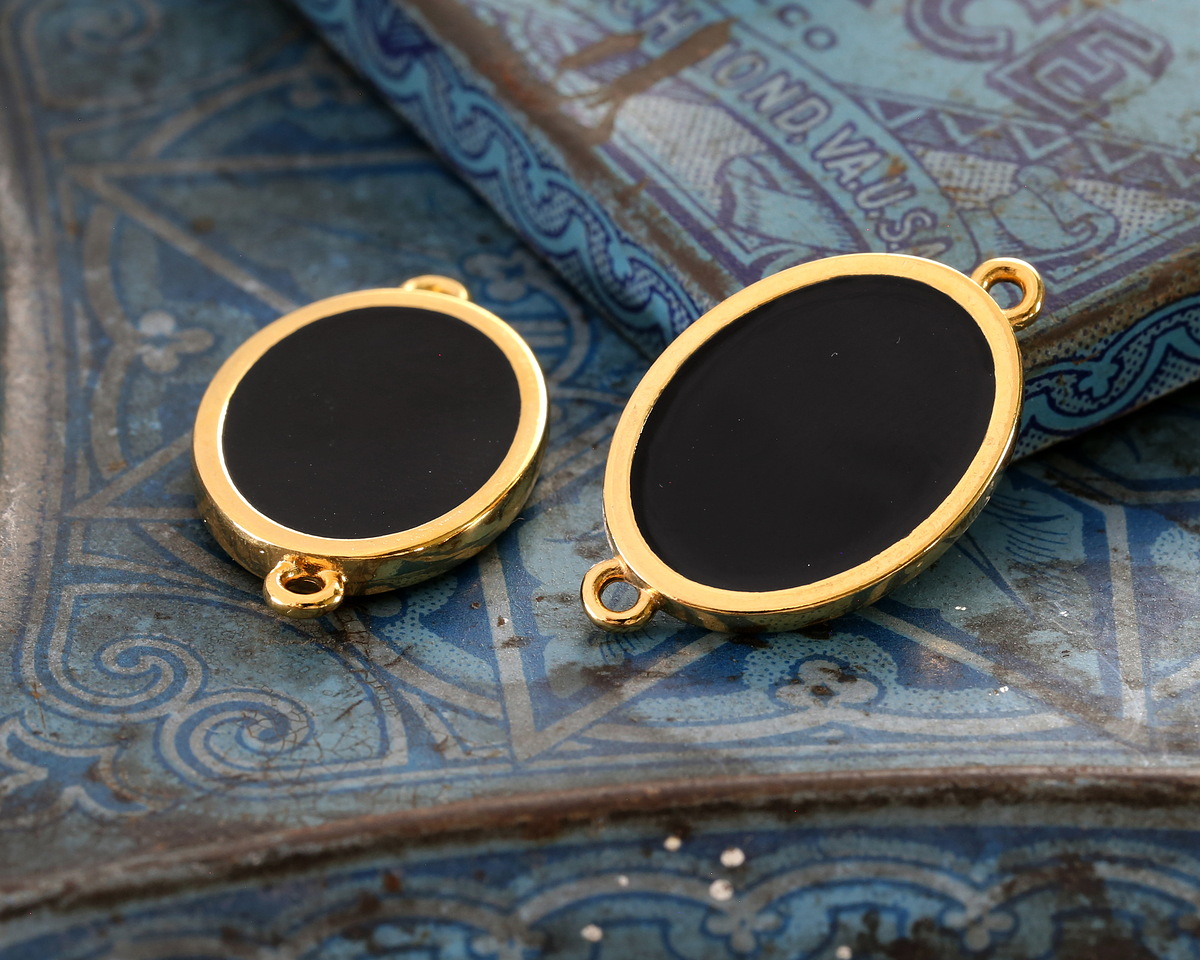 24K Gold (Plated) Jet Enamel Oval Focal Link 27x16mm