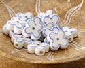 Lake Blue Rimmed w/ Sea Green Dot Porcelain Flower 15mm