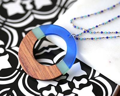 Walnut Wood & Atlantis Resin Gypsy Hoop Focal 49mm