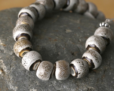 Birch w/ Speckles Banded Porcelain Tumbled Rondelle 8x10mm