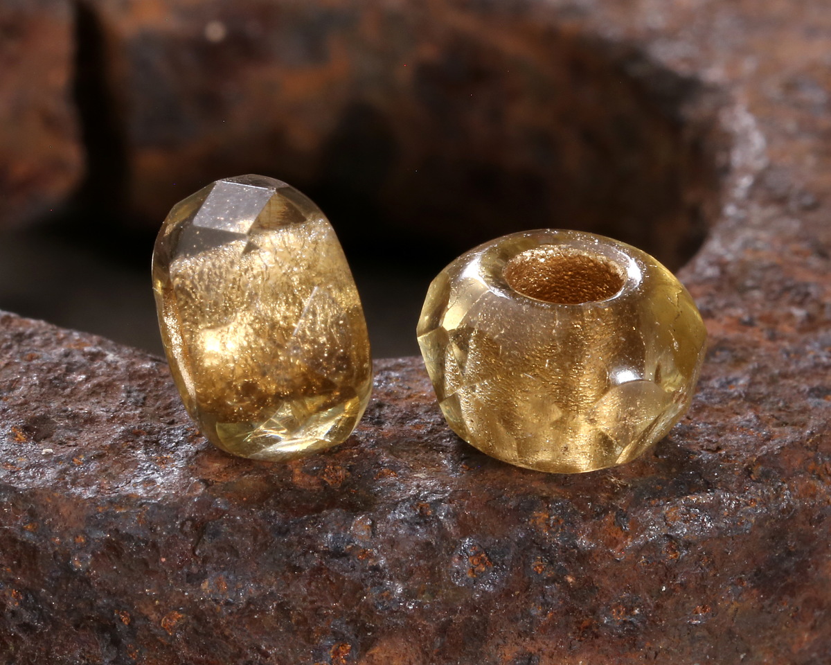 Czech Glass Smoky w/ Gold Lining Large Hole Fire Polished Rondelle 6x9mm