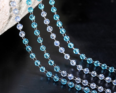 Azul Mix Ombré Crystal 2mm Stainless Steel Bead Chain, 16' Spool
