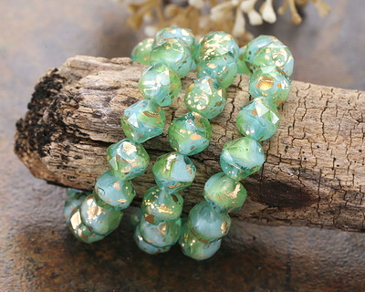 Czech Glass Peruvian Blue Opal w/ Antique Gold Flecks Chandelier Cut 8mm