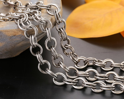 Antique Silver Finish Etched Large Double Cable Chain