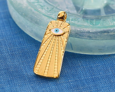 24K Gold (plated) Radiant Enamel Evil Eye Rectangular Focal 11x31mm