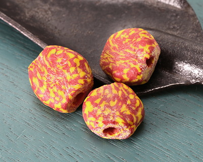 African Glass (Krobo) Red & Yellow Kalawa Coin 14-15mm