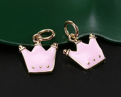 18k Gold (plated) Pink Enamel Crown Focal 9.5x10.5mm