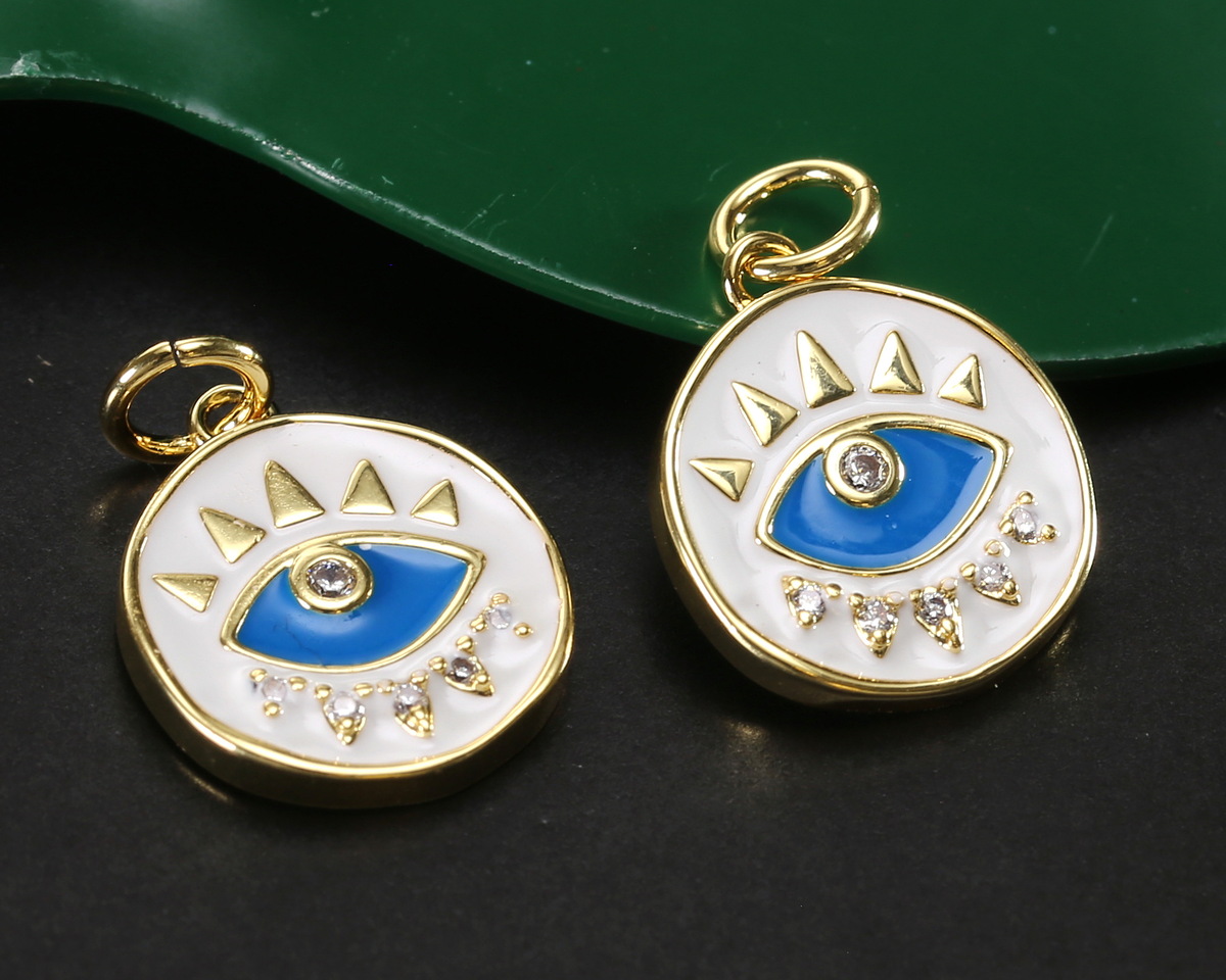 18k Gold (plated) White & Blue Enamel Evil Eye Coin Focal 12.5x14.5mm