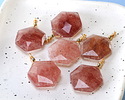Red Strawberry Quartz w/ Gold Finish Faceted Hexagon Wire Wrapped Pendant 20x25mm
