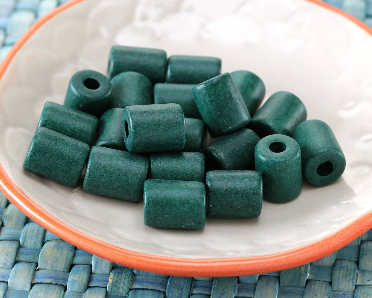 Mykonos Ceramic Forest Green Tube Spacer 9-10x8mm