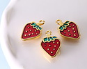 24K Gold (Plated) Enameled Strawberry Focal 13x18mm