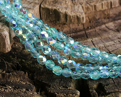 Czech Glass Aquamarine AB Fire Polished Round 4mm