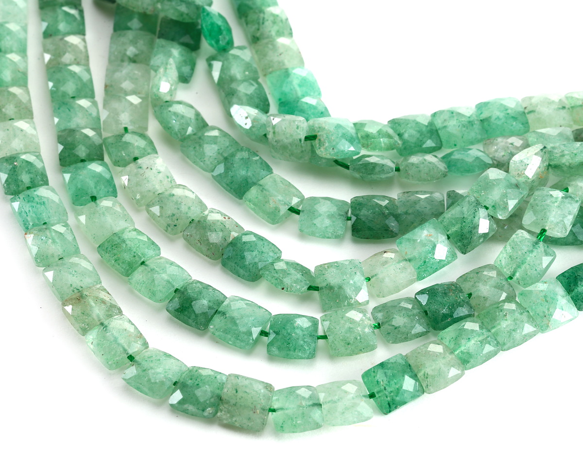 Green Strawberry Quartz (A) Microfaceted Square 8mm