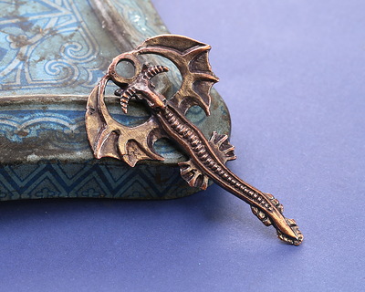 Mykonos Antique Copper (plated) Soaring Dragon Focal 35x55mm